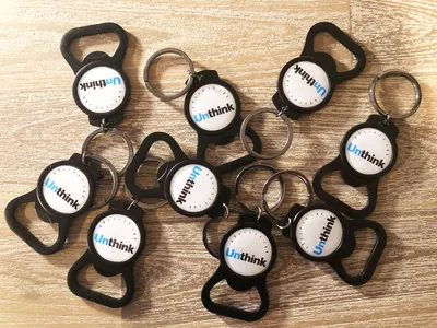These keychains are part of the swag that I give out to people at my company who attend my Unthink improvisational comedy classes