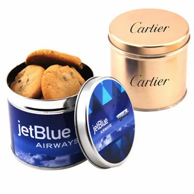 Round Tin with Chocolate Chip Cookies - Bottle Openers Now