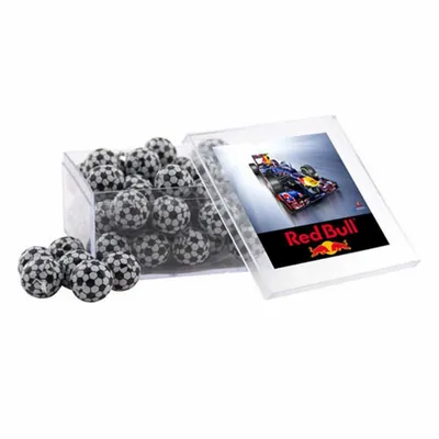 Acrylic Box with Chocolate Soccer Balls - Large - Bottle Openers Now