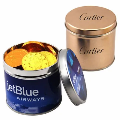 Round Tin with Chocolate Coins - Bottle Openers Now