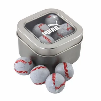 Window Tin with Chocolate Baseballs - SBF2500 - Bottle Openers Now