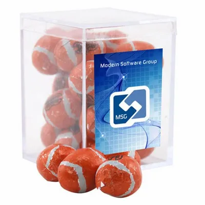 Acrylic Box with Chocolate Footballs - Small - Bottle Openers Now