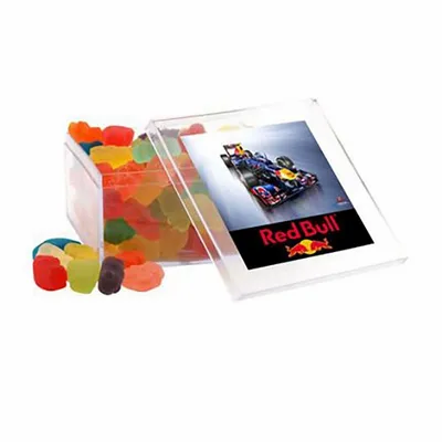 Clever Candy Large Square Acrylic Candy Box with Gummy Bears - Bottle Openers Now