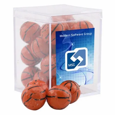 Acrylic Box with Chocolate Basketballs - Small - Bottle Openers Now