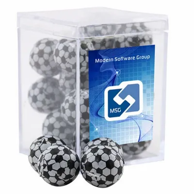 Acrylic Box with Chocolate Soccer Balls - Small - Bottle Openers Now