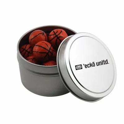 Round Tin with Chocolate Basketballs - SBF3100 - Bottle Openers Now