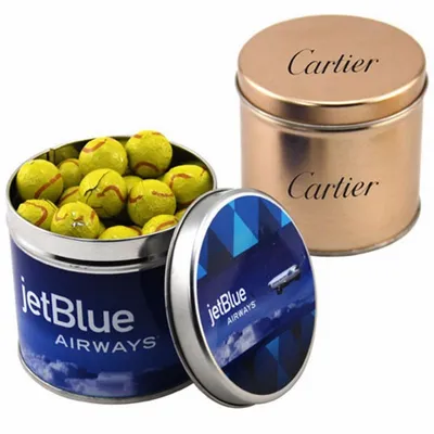 Round Tin with Chocolate Tennis Balls - SBF4100 - Bottle Openers Now