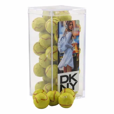 Acrylic Box with Chocolate Tennis Balls - Medium - Bottle Openers Now