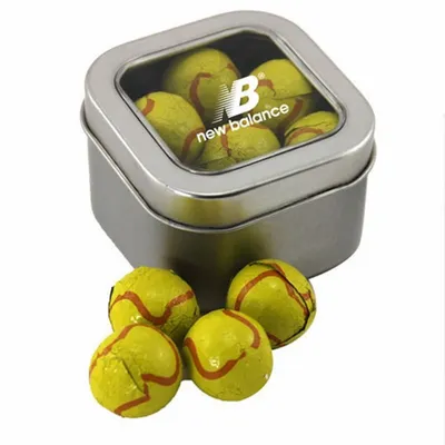 Window Tin with Chocolate Tennis Balls - SBF2500 - Bottle Openers Now
