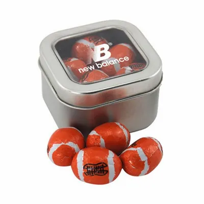 Window Tin with Chocolate Footballs - SBF2500 - Bottle Openers Now