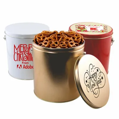 1 Gallon Gift Tin with Pretzels - Bottle Openers Now