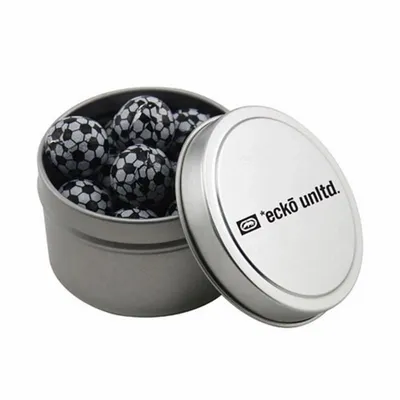 Round Tin with Chocolate Soccer Balls - SBF3100 - Bottle Openers Now