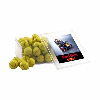 Acrylic Box with Chocolate Tennis Balls - Large - Bottle Openers Now