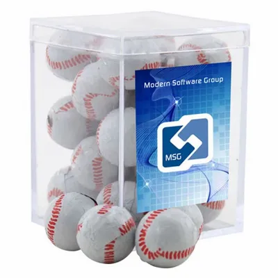 Acrylic Box with Chocolate Baseballs - Small - Bottle Openers Now