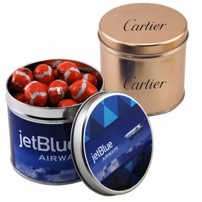 Round Tin with Chocolate Footballs - SBF4100 - Bottle Openers Now