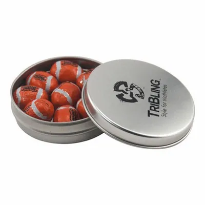 Round Tin with Chocolate Footballs - SBF2900 - Bottle Openers Now