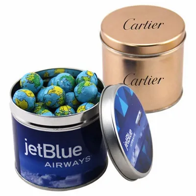 Round Tin with Chocolate Globes - SBF4100 - Bottle Openers Now