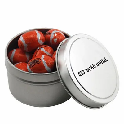 Round Tin with Chocolate Footballs - SBF3100 - Bottle Openers Now