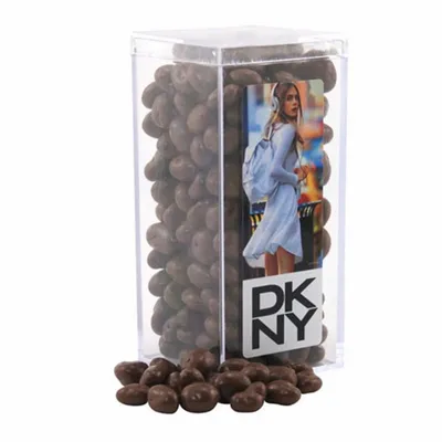 Acrylic Box with Chocolate Covered Raisins - Bottle Openers Now