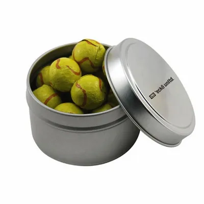 Round Tin with Chocolate Tennis Balls - SBF3100 - Bottle Openers Now