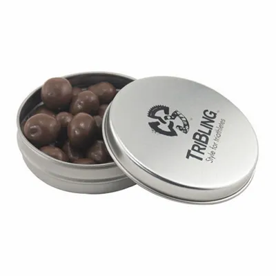 Round Tin with Chocolate Peanuts - SBF2900 - Bottle Openers Now
