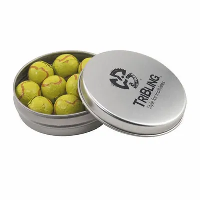 Round Tin with Chocolate Tennis Balls - SBF2900 - Bottle Openers Now