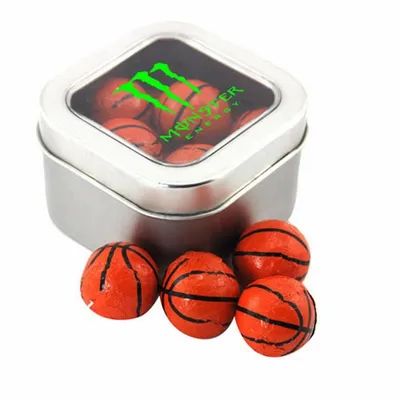 Window Tin with Chocolate Basketballs - SBF2500 - Bottle Openers Now