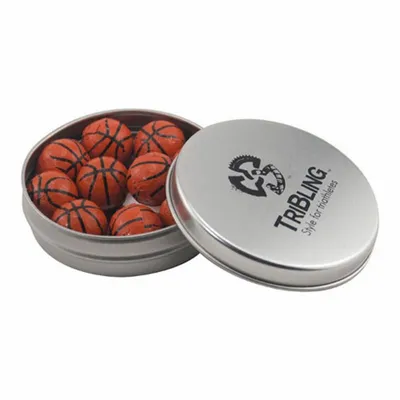 Round Tin with Chocolate Basketballs - SBF2900 - Bottle Openers Now