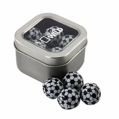 Window Tin with Chocolate Soccer Balls - SBF2500 - Bottle Openers Now