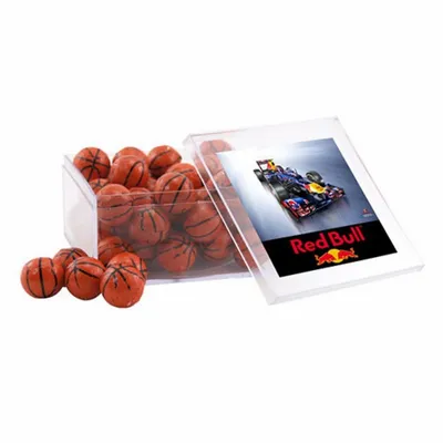 Acrylic Box with Chocolate Basketballs - Large - Bottle Openers Now