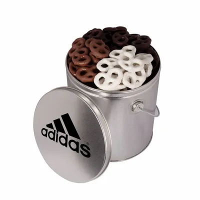 One Gallon Tin with Choc Mini Pretzels - Bottle Openers Now
