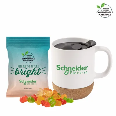 Cork Bottom Mug with Compostable bag of Gummy Bears - Bottle Openers Now