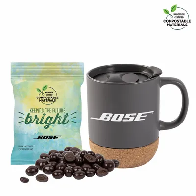 Cork Bottom Mug w/ Compostable Bag of Dark Chocolate Espresso Beans - Bottle Openers Now