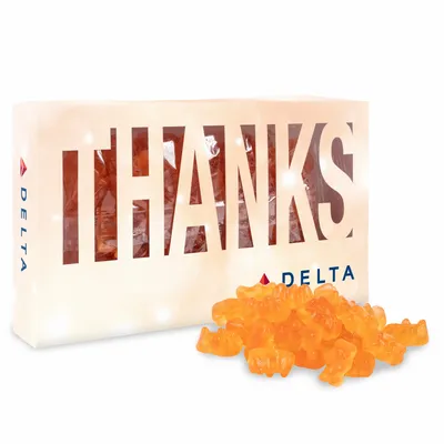 Thanks Die Cut Box with Champagne Gummy Bears - Bottle Openers Now