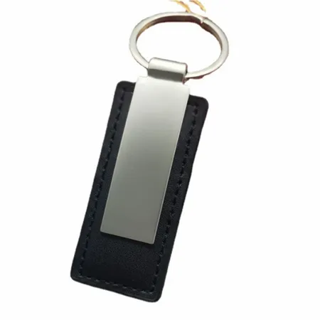 Rectangle Leather & Metal Keychain