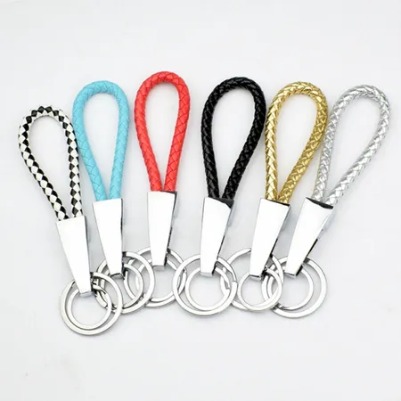 Braided Leather & Metal Keychain