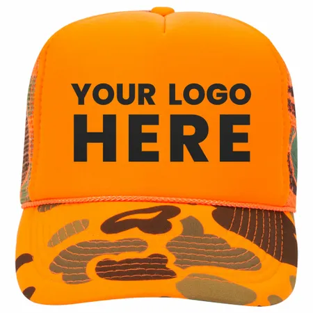 Otto 49-131 5-Panel High Crown Foam Trucker Hat - Neon Camo - Bottle Openers Now