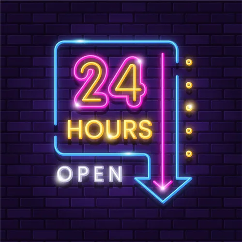 24 Hours Open Neon Sign - Bottle Openers Now
