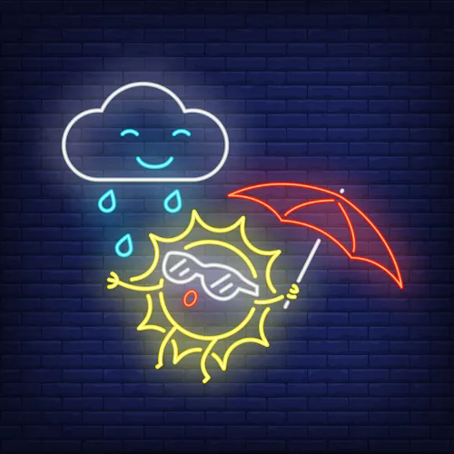 Cartoon Sun With Umbrella Rain Neon Sign - Bottle Openers Now