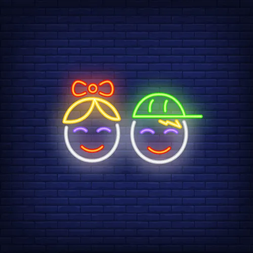 Smiling Girl Boy Faces Neon Sign - Bottle Openers Now