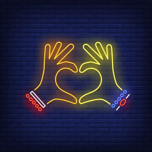 Woman Hands Heart Gesture Neon Sign - Bottle Openers Now