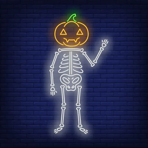 Skeleton with Pumpkin Head Neon Sign - Bottle Openers Now