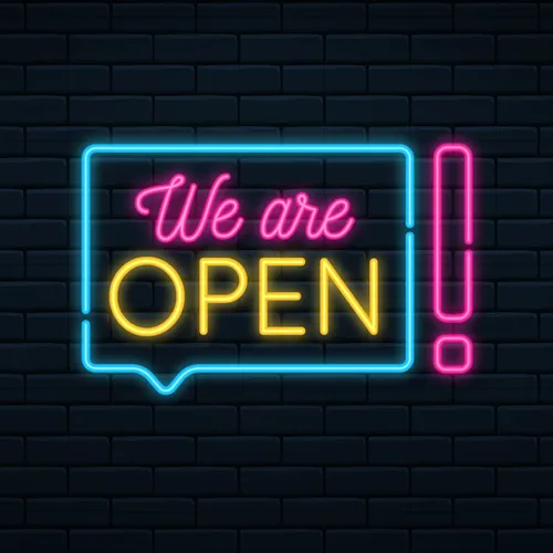 We Are Open Neon Sign - Bottle Openers Now
