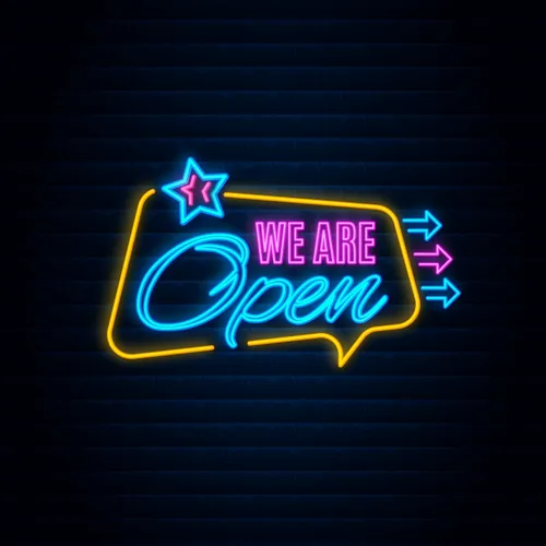 We are Open This Way Neon Sign - Bottle Openers Now