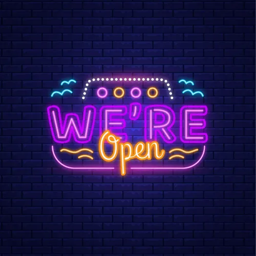 We're Open with Wave Lines Neon Sign - Bottle Openers Now