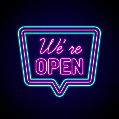 We're Open Neon Sign - Bottle Openers Now
