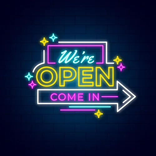 We're Open Come In Neon Sign - Bottle Openers Now