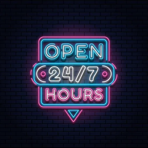 24/7 Open Hours Neon Sign - Bottle Openers Now