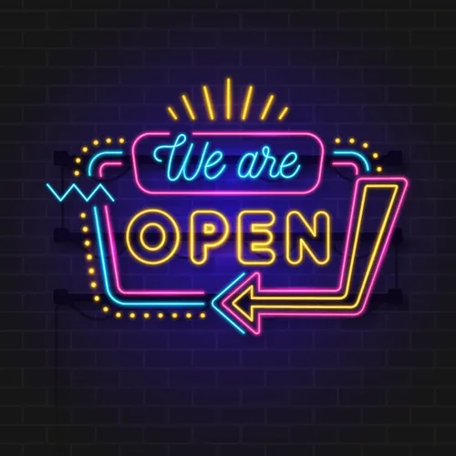 We Are Open Modern Neon Sign - Bottle Openers Now