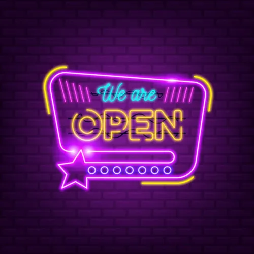 We Are Open With Star Icon Neon Sign - Bottle Openers Now